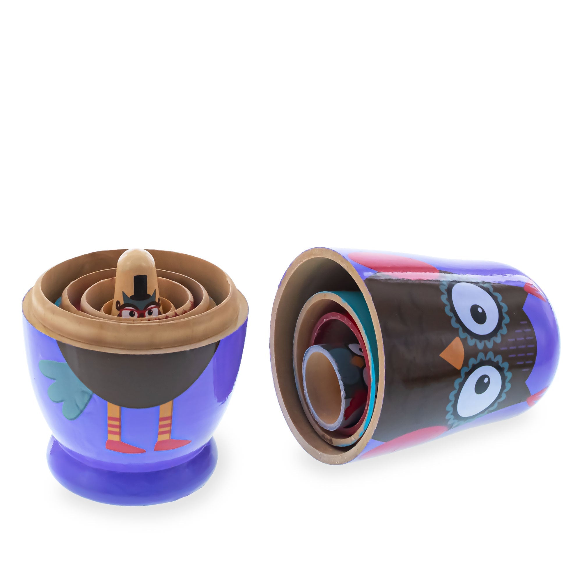 Set of 5 Wise Owls Family Wooden Nesting Dolls 5.75 Inches BestPysanky