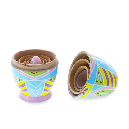 Set of 5 Ukrainian Style Easter Eggs Wooden Nesting Dolls 5 Inches BestPysanky