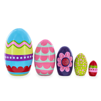 Set of 5 Colorful Easter Eggs Pysanky Wooden Nesting Dolls 5 Inches BestPysanky