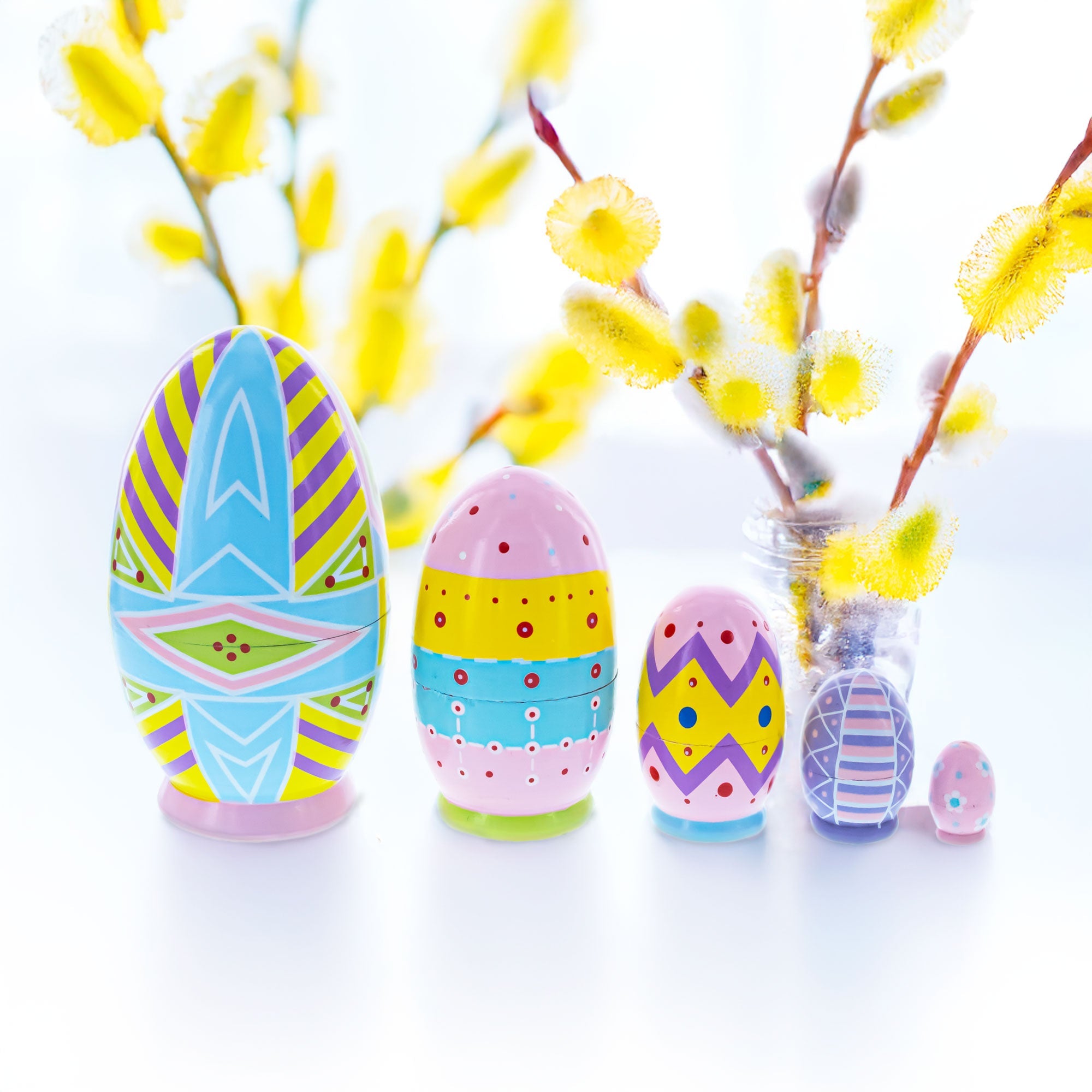 Set of 5 Ukrainian Style Easter Eggs Wooden Nesting Dolls 5 Inches BestPysanky