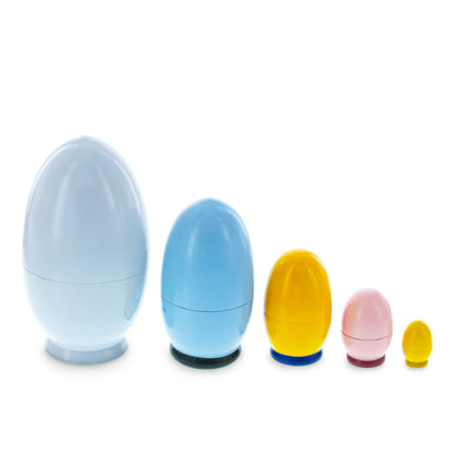 5 Bunny, Duck, Rooster, Hen & Chick Egg Shape Wooden Nesting Dolls 5 Inches