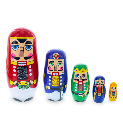 Set of 5 Nutcrackers Wooden Nesting Dolls 5.5 Inches BestPysanky