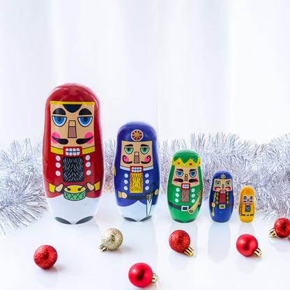 Set of 5 Nutcrackers Wooden Nesting Dolls 5.5 Inches BestPysanky