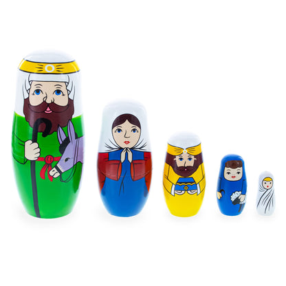 Set of 5 Nativity Scene Wooden Nesting Dolls 5.75 Inches BestPysanky