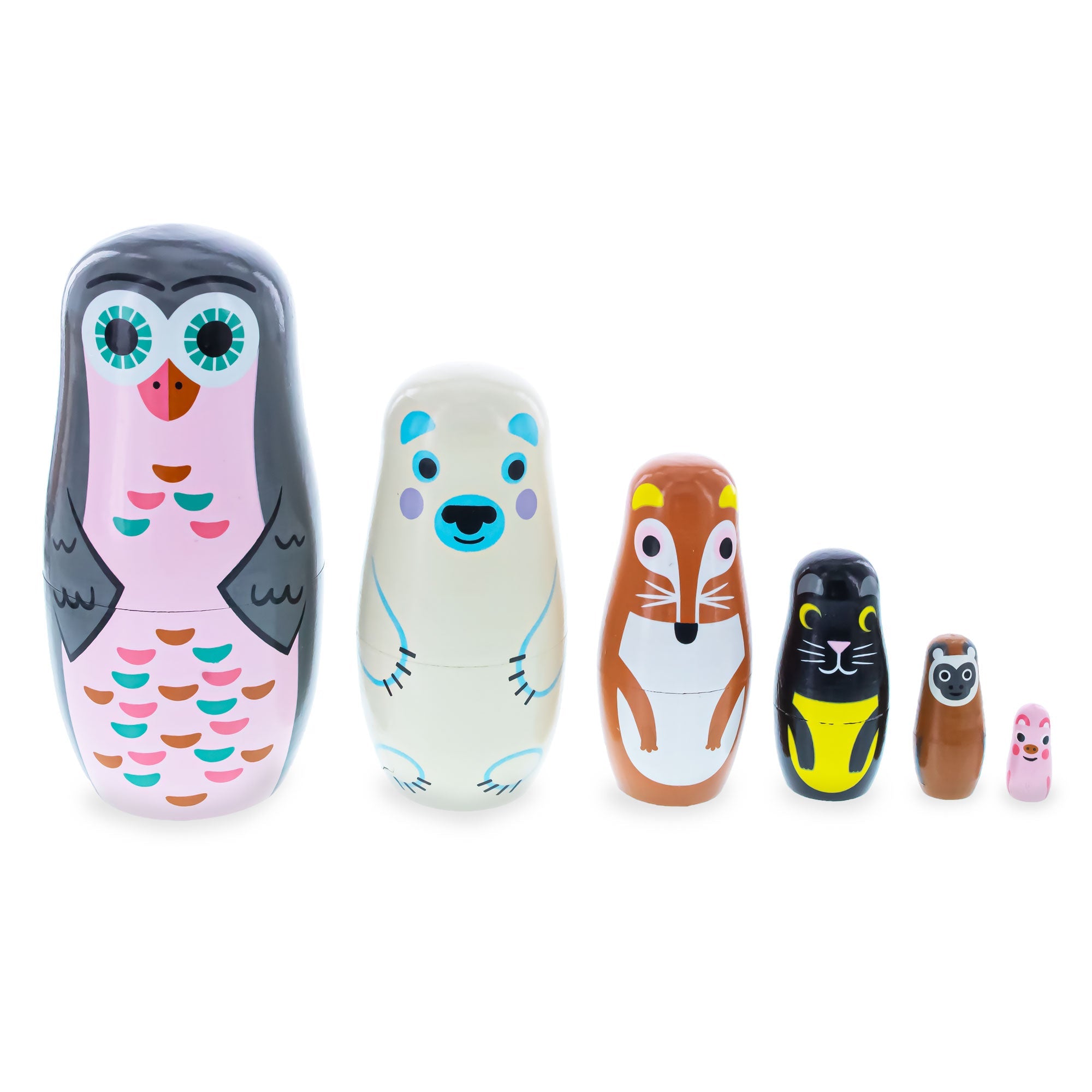 Set of 6 Animals Wooden Nesting Dolls