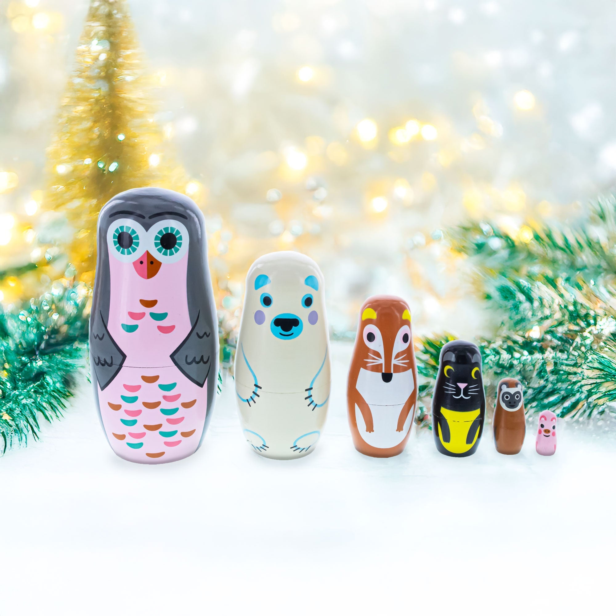 Set of 6 Animals Wooden Nesting Dolls