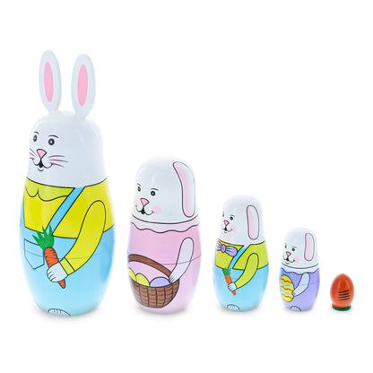 Set of 5 Bunnies Wooden Nesting Dolls 7 Inches Tall BestPysanky