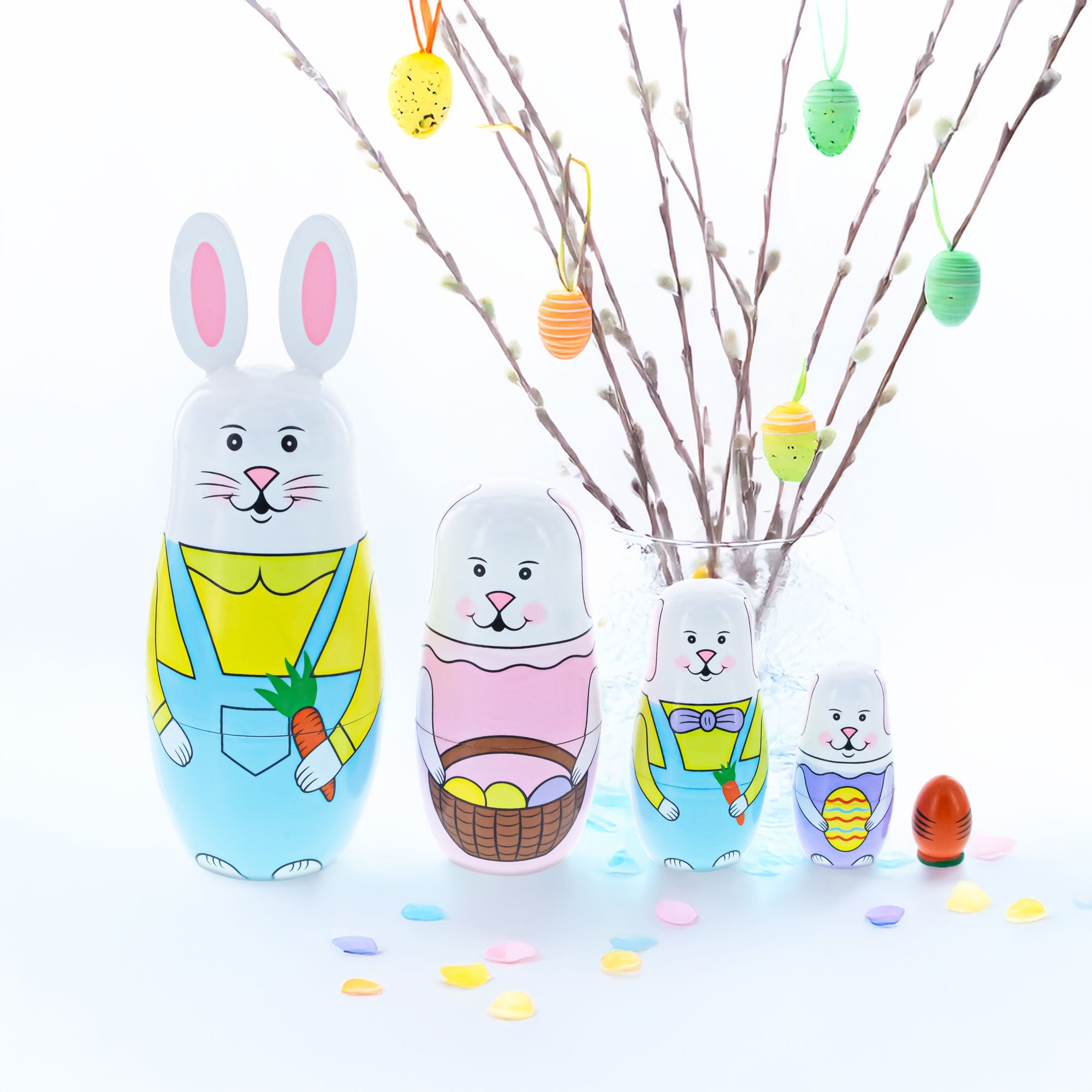 Set of 5 Bunnies Wooden Nesting Dolls 7 Inches Tall BestPysanky