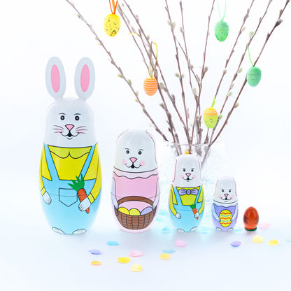 Set of 5 Bunnies Wooden Nesting Dolls 7 Inches Tall BestPysanky