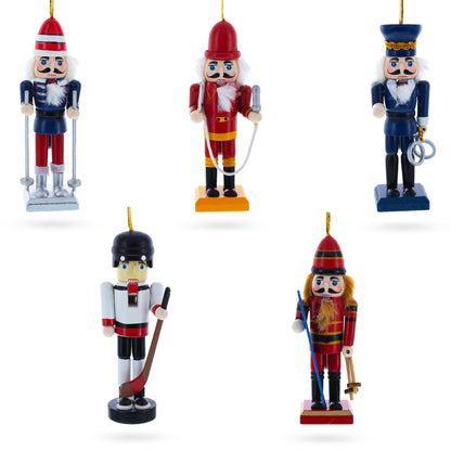 5 Nutcrackers: Firefighter, Policeman, Hockey, Skier, Snowboarder 5 Inches