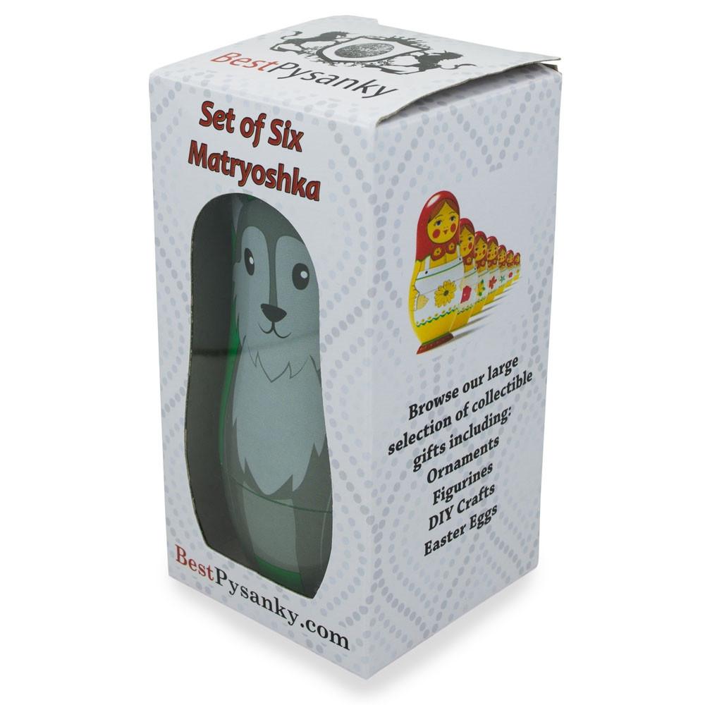 Set of 6 Wolf, Lion, Owl, Penguin Wild Animals Plastic Nesting Dolls 4.5 Inches BestPysanky