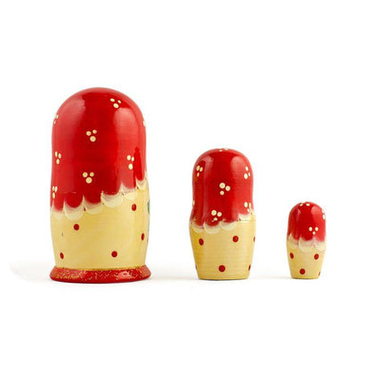 Set of 3 Red Headscarf with Folk Art Flowers Wooden Nesting Dolls Matryoshka 3.5 Inches BestPysanky