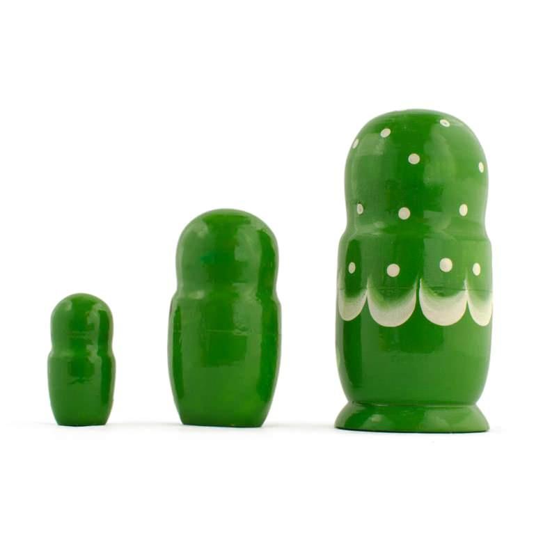 3 Daffodils Flowers on Green Dress  Wooden Nesting Dolls 3.5 Inches