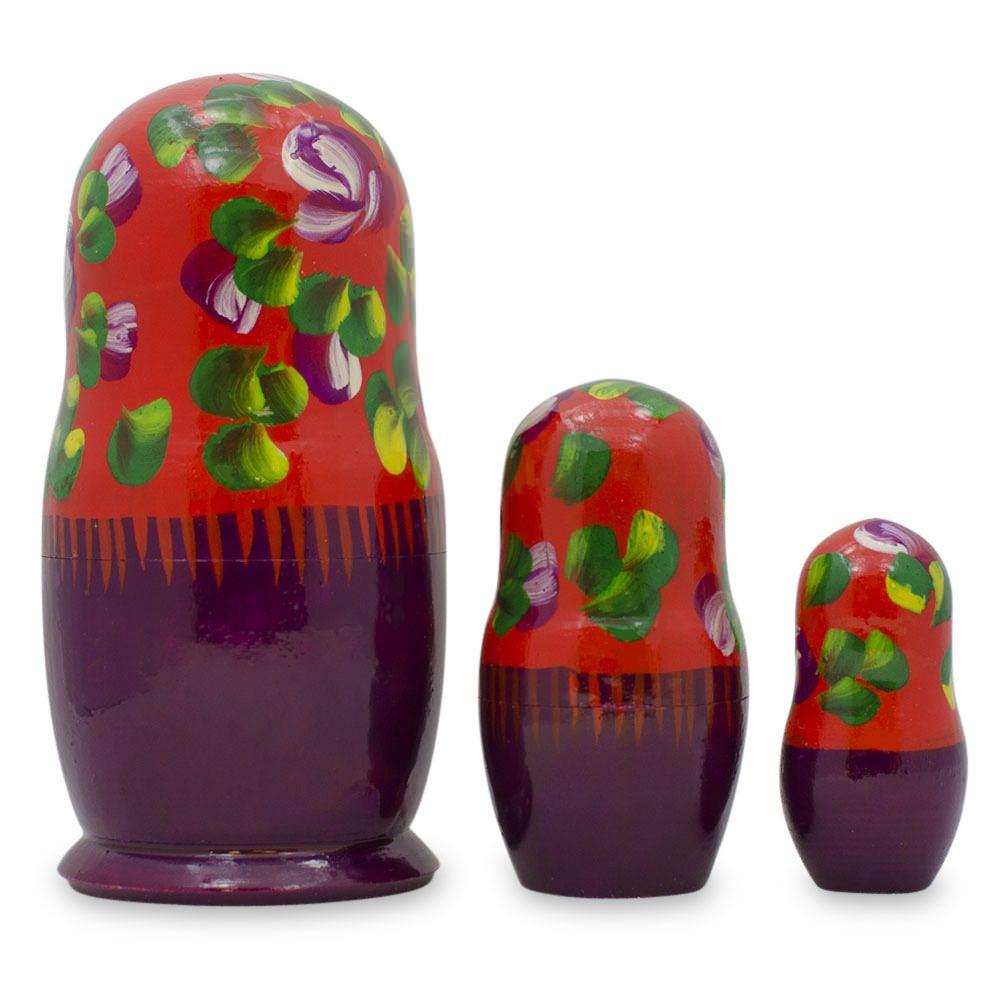 Set of 3 Deep Red Dress Wooden  Nesting Dolls 3.5 Inches