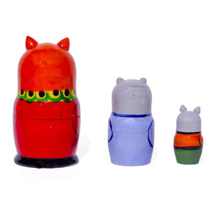 Set of 3 Cat with Balalaika Music Instrument Nesting Dolls 3.5 Inches