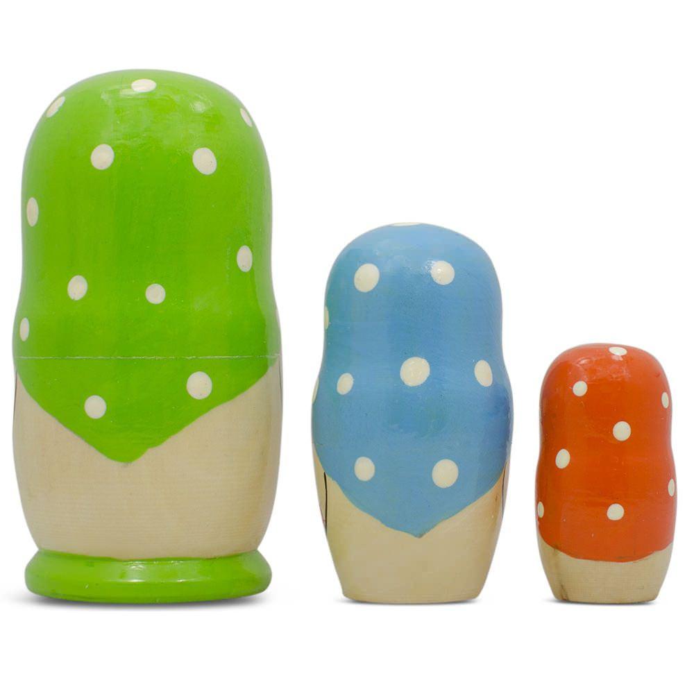 Set of 3 Green Blue and Orange  Nesting Doll 4 Inches