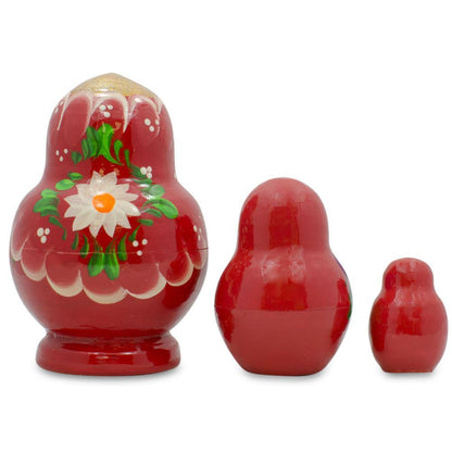 Set of 3 Floral Red Miniature  Nesting Dolls 3.5 Inches BestPysanky