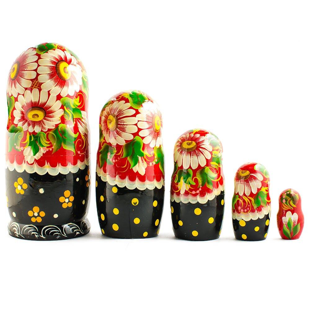 Set of 5 Summer in the Village Wooden Nesting Dolls 6.5 Inches