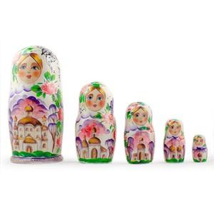 Set of 5 Orthodox Church Wooden Nesting Dolls 7 Inches
