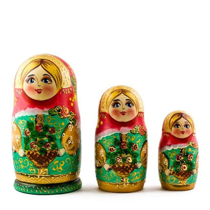 5 Girls with Basket Flowers Nesting Dolls  6.5 Inches