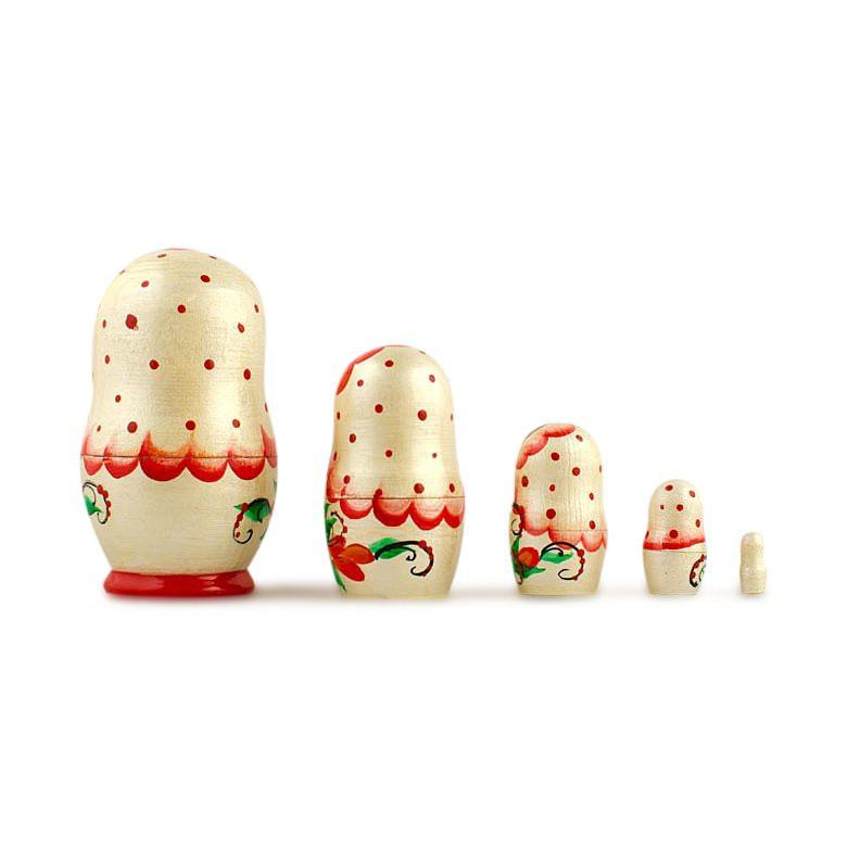 Set of 5 Red Poppy Flowers Dress Wooden Nesting Dolls 3.5 Inches BestPysanky