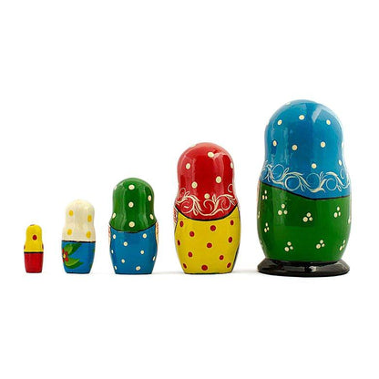 Set of 5 Folk Girls Wooden Nesting Dolls 5.5 Inches