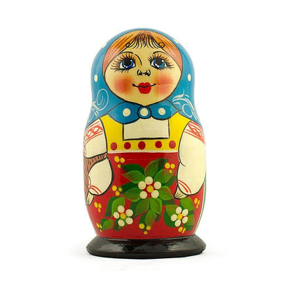 Set of 5 Folk Girls Wooden Nesting Dolls 5.5 Inches