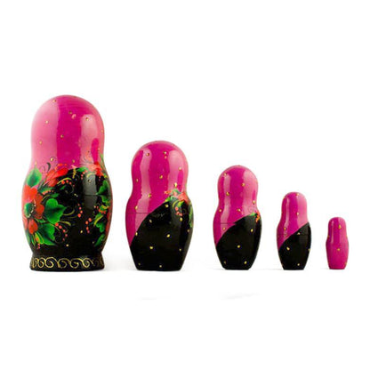 Set of 5 Pink Scarf with Poppy Flowers  Nesting Dolls 7 Inches BestPysanky