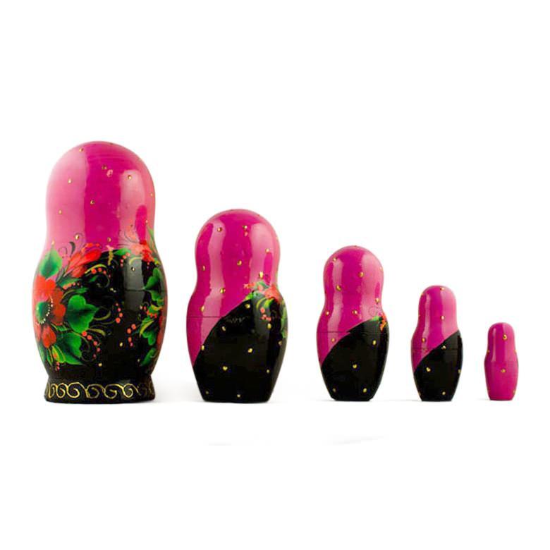 Set of 5 Pink Scarf with Poppy Flowers  Nesting Dolls 7 Inches BestPysanky