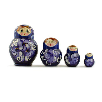 Set of 4 Miniature Wooden Nesting Dolls Matryoshka in Blue Dress  3 Inches BestPysanky