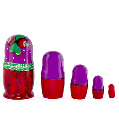 Set of 5 Traditional in Purple Scarf Nesting Dolls  6 Inches