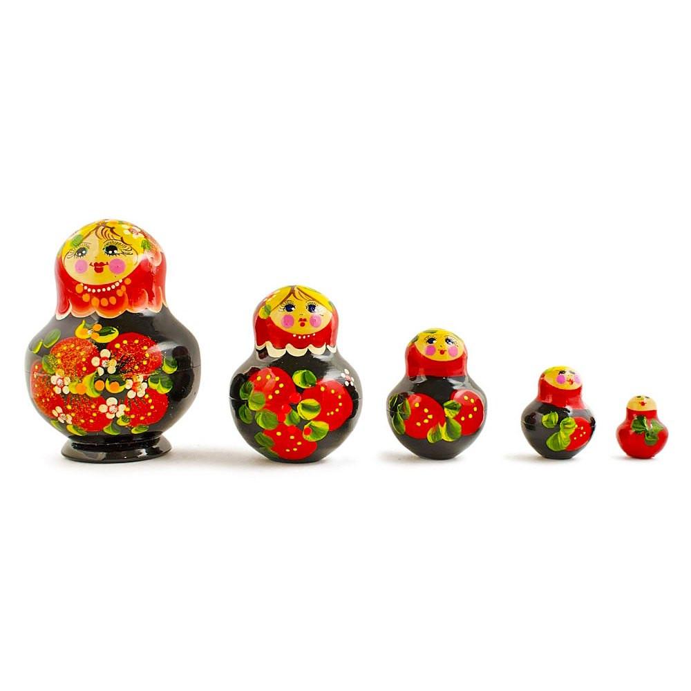 Set of 5 Elena Red Dress Wooden Nesting Dolls 4.75 Inches