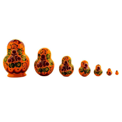 Set of 7 Orange and Red Dress Wooden Nesting Dolls 3.5 Inches