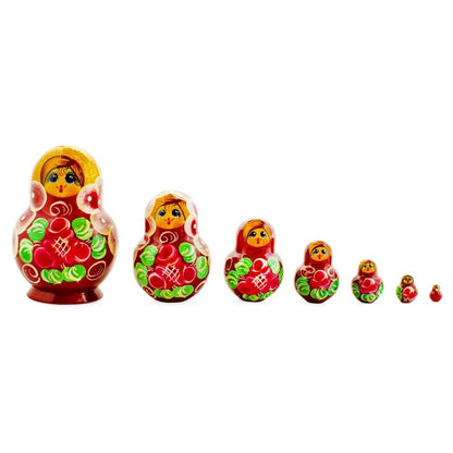 Set of 7 Red and Green Dress  Nesting Dolls 3.5 Inches