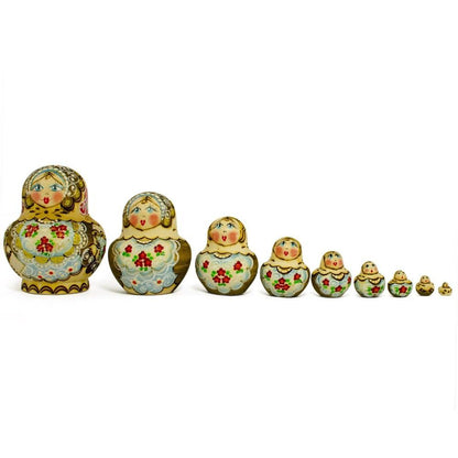 Set of 10 Pyrography Wood burned Nesting Dolls 5 Inches