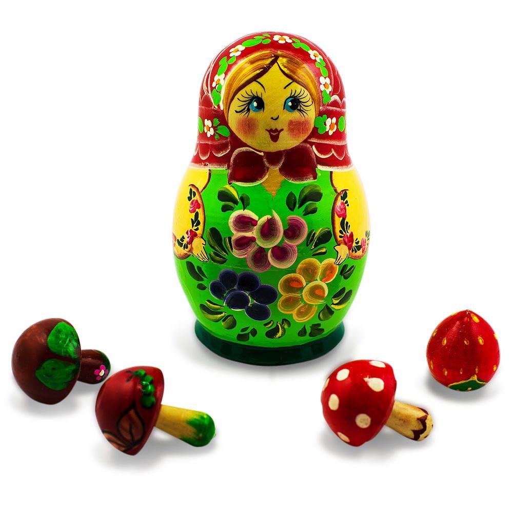 The Girl with 4 Mushrooms Wooden Nesting Doll 5 Inches BestPysanky