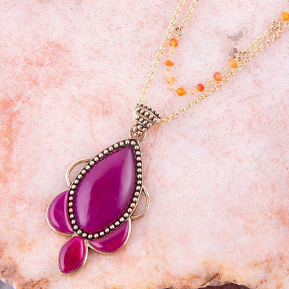 Neims Pink Carnelian Golden Pendant Necklace Barse Jewelry