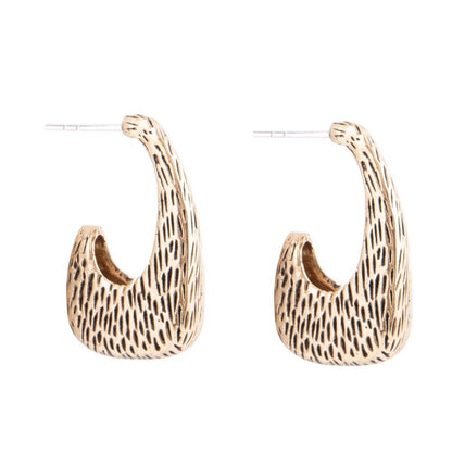 Nomad Textured Golden Half Hoop Earrings Barse Jewelry