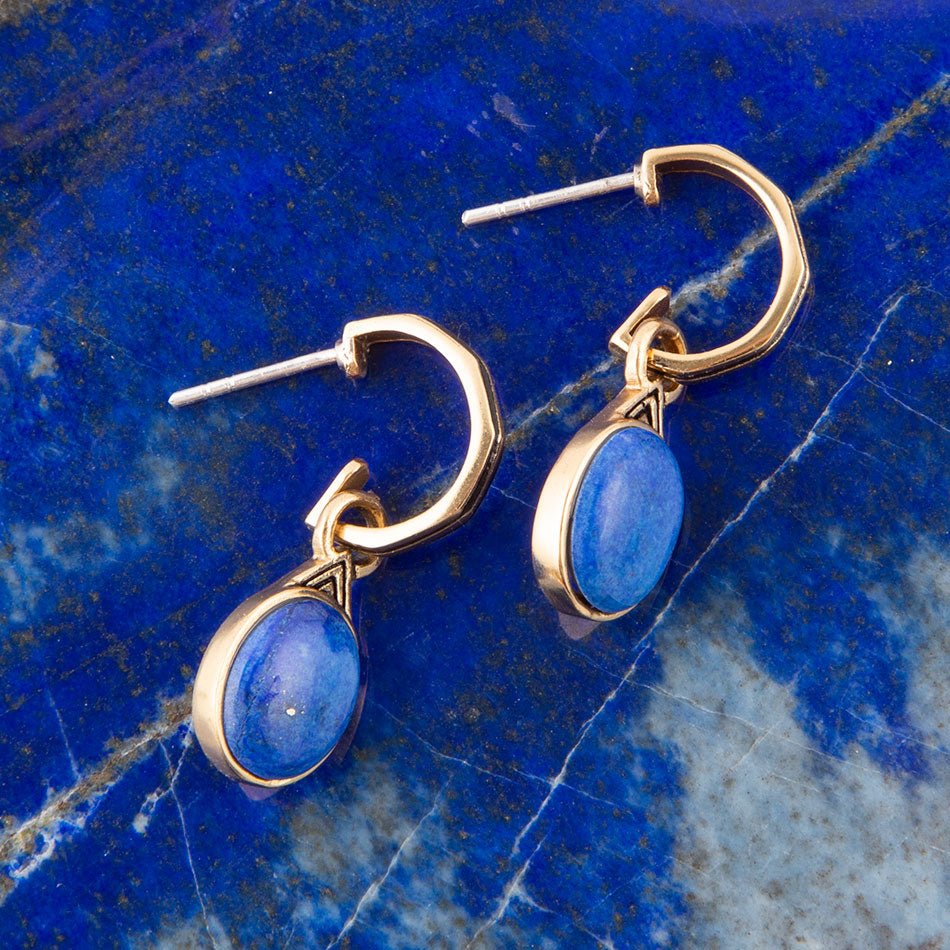 Nova Half-Hoop Blue Lapis and Golden Earrings Barse Jewelry