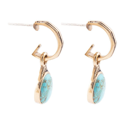 Nova Half-Hoop Blue Turquoise and Golden Earrings Barse Jewelry