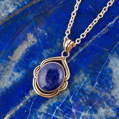 Nova Blue Lapis Pendant and Golden Necklace Barse Jewelry