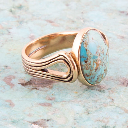 Nova Blue Turquoise and Golden Oval Ring Barse Jewelry