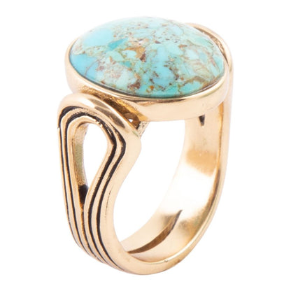 Nova Blue Turquoise and Golden Oval Ring Barse Jewelry