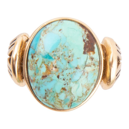 Nova Blue Turquoise and Golden Oval Ring Barse Jewelry