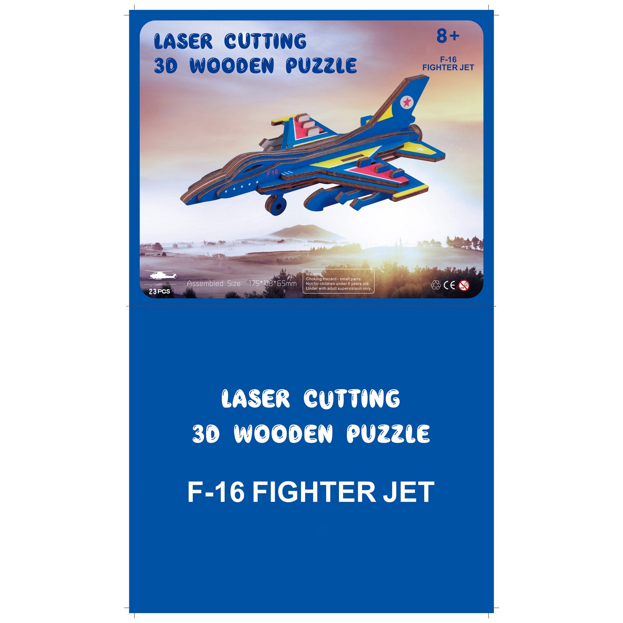 F-16 Fighter Plane Model Kit - Wooden Laser-Cut 3D Puzzle (23 Pcs) BestPysanky