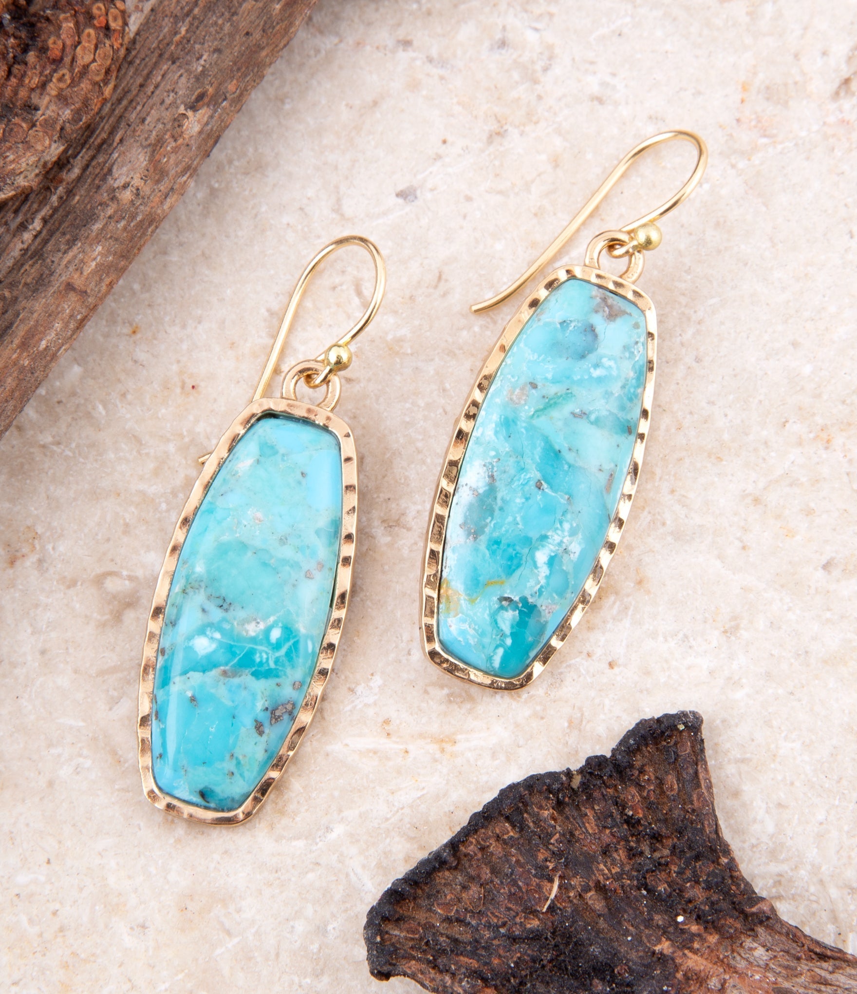 Odyssey Long Blue Turquoise and Golden Statement Earrings Barse Jewelry