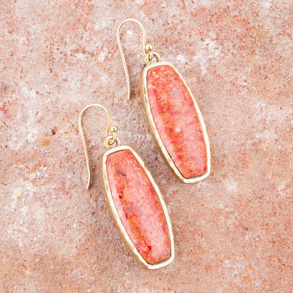 Odyssey Long Orange Sponge Coral Golden Statement Earrings Barse Jewelry
