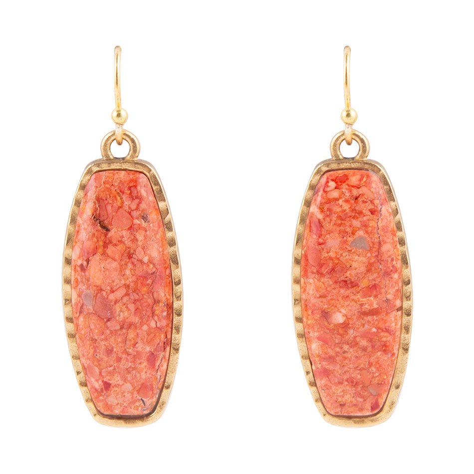 Odyssey Long Orange Sponge Coral Golden Statement Earrings Barse Jewelry