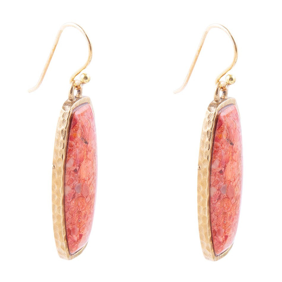 Odyssey Long Orange Sponge Coral Golden Statement Earrings Barse Jewelry