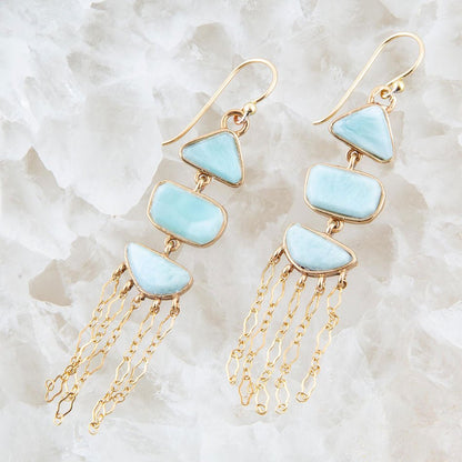 Ohana Blue Larimar Golden Chandelier Drop Earrings Barse Jewelry